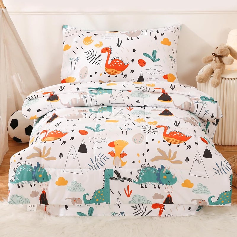 JSD Dinosaur Toddler Bedding Set, 4 Piece Bed-in-a-Bag Toddler Comforter Sheet Set, All Season Machine Washable - Image 1